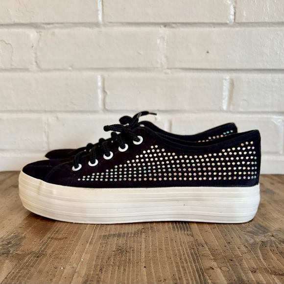 XTI Women’s Black Canvas Platform Sneakers w/ Rhinestones, EU37/US 6.5 LIKE NEW! - Picture 3 of 5